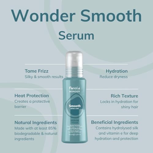 Fanola Smoothing Hair Serum - Heat Protectant Serum for Straighteners & Hot Tools - Lightweight & Nourishing Frizz Control Hair Care Products - Strengthens Dry, Damaged Strands (3.38 Fl oz)