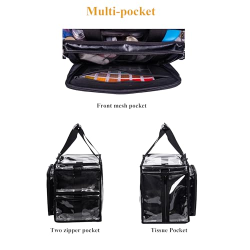 Clear Cosmetic Bag, Large Capacity Makeup Artist Kit Set, Waterproof Transparent PVC Hair Stylist Storage Organizer Beach Tote Bag with Adjustable Divider (Black)
