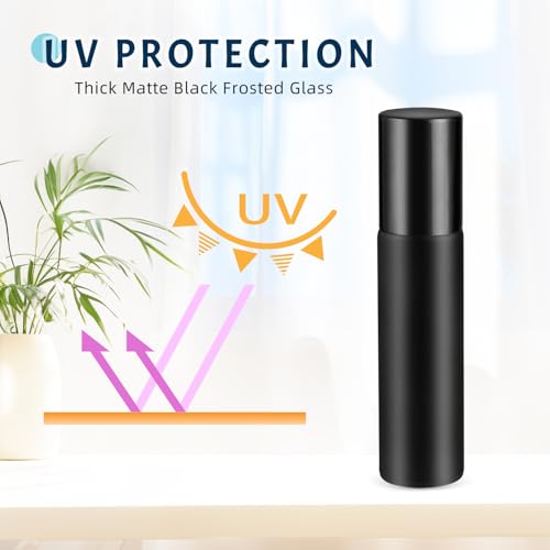 30PCS 10ml Matte Black Frosted Glass Essential Oil Roller Bottles with Stainless Steel Roller Ball,2 Opener,1 Plastic Pipettes,Refillable Container for Perfume Aromatherapy Deodorrant