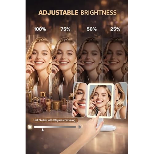 Lupow Makeup Mirror Vanity Mirror with 3 Lighting and Adjustable Brightness,Detachable Height-Adjustable Dresser Mount,2X,3X,10X Magnification,Suitable for Bathrooms,Vanity,Ideal Gifts for Women