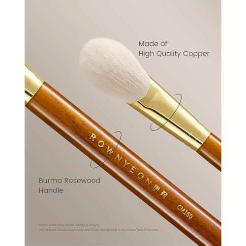 Desert Oak Series CM 160 Angled Blush Brush for Cheeks ? Ideal for Powder & Cream Blush, Golden Brass Ferrule, Ebana Bubinga Handle, Soft Nylon Bristles