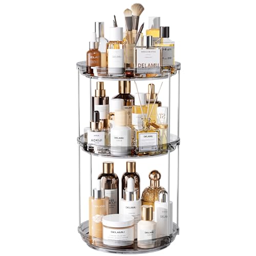Delamu 3-Tier Rotating Makeup Organizer - Large Capacity Skincare Holder