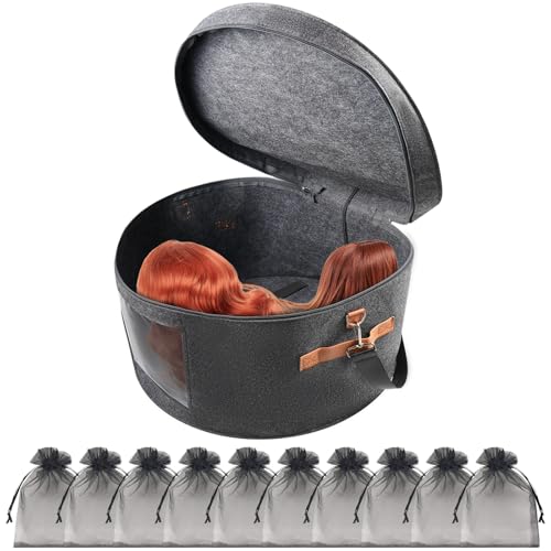 Wig Storage Boxes,Wig Travel Cases Foldable for Multiple Wigs for Men and Women,Yarn Organizer, Cosmetic Cabinet Storage Bag (Dark Grey)