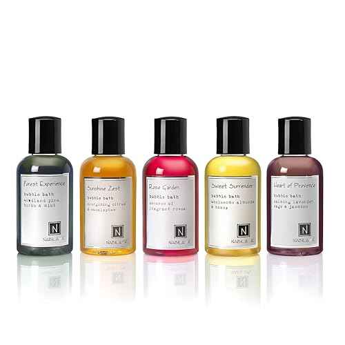 Assorted Travel Size Bubble Bath Collection (Set of 5) by Nabila K - Forest Experience, Sunshine Zest, Rose Garden, Sweet Surrender, Heart of Provence - Essential Oils with Natural Ingredients - 2 oz