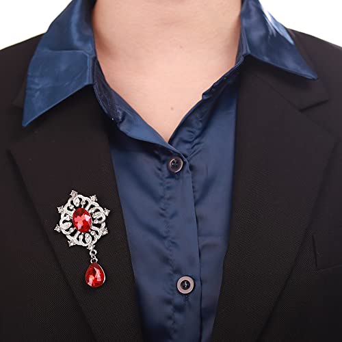 Red Crystal Dangle Drop Brooch Pin