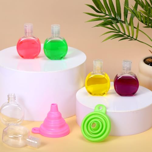 30 Pcs 1 oz Round Sanitizer Bottle Circle Plastic Mini Clear Empty Hand Sanitizer Bottles with Foldable Funnels Portable Reusable Containers for Business Trip Outdoor Camping Shampoo Liquid