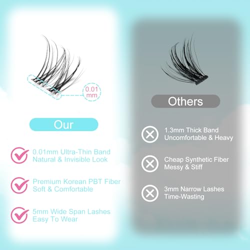 Lash Clusters Venus Wispy DIY Lash Extension 8-18mm Natural Eyelash Clusters Individual Eye Lashes Natural Look Cluster Eyelash Extensions Thin Clear Band by WiWiLINK