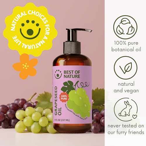 Best of Nature 8 fl oz Pure Grapeseed Oil - Lightweight Body & Face Moisturizer