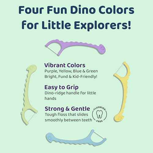 Sea Turtle Kids Dino Floss Picks - Corn Starch Handle - Thin Thread Tooth Dental Flossers - Unflavored (50)