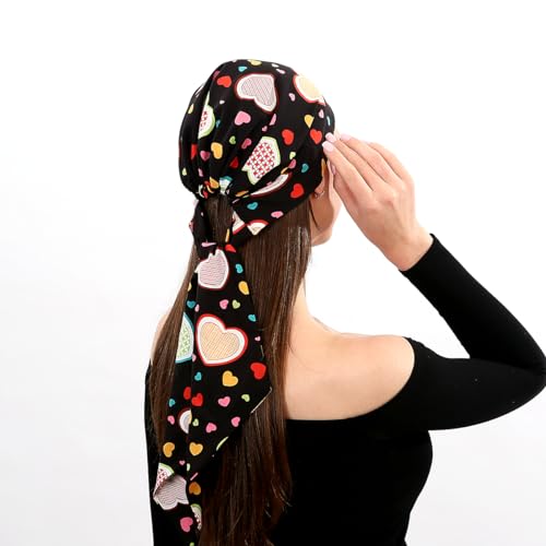 LONEEDY Print Bandana for Women Cotton Hair Scarf for Girls Elegant Headwear (Black-heart, One Size)