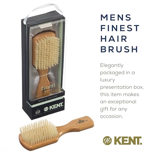 Kent OG4 Rectangular Beachwood Gentlemen's Hair Brush and Facial for Beard Care - Exfoliating Natural Boar Bristle Brush for Mens Grooming, Hair Care, and Beard Straightener for Men's