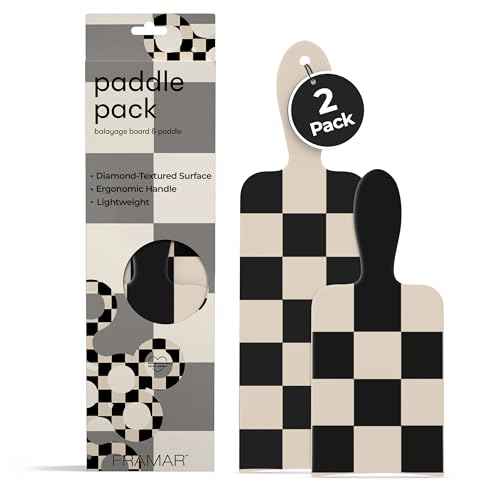 FRAMAR Checkered Balayage Board and Paddle Set - Long and Short Foil For Highlights, Highlighting Board, Hair Salon Supplies, For Enhanced Precision - 2 Pack - Cream and Black
