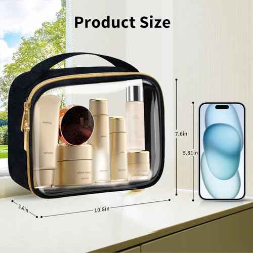 Travel Toiletry Bag,2 Pack Clear Makeup Bags with Handles,180¡ÆOpening Clear Cosmetic Bags for Traveling Women,Men,Travel Essentials,Black