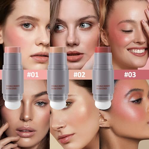 Boobeen Double-Head Cream Blush Stick - Long-Lasting Cheek & Lip Tint