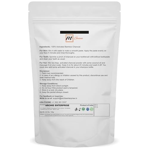 Activated Bamboo Charcoal 100g / 0.22lbs for Teeth Cleaning, Face Masks, Scrubs and Soap Making