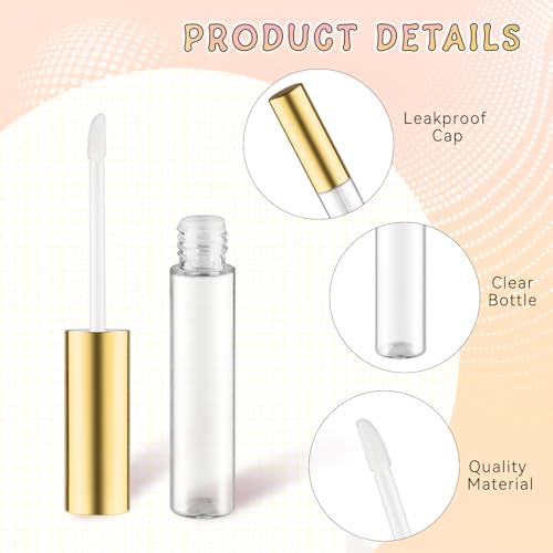 20Pc 10ml Clear Lip Gloss Tubes with Gold Caps - Empty Refillable