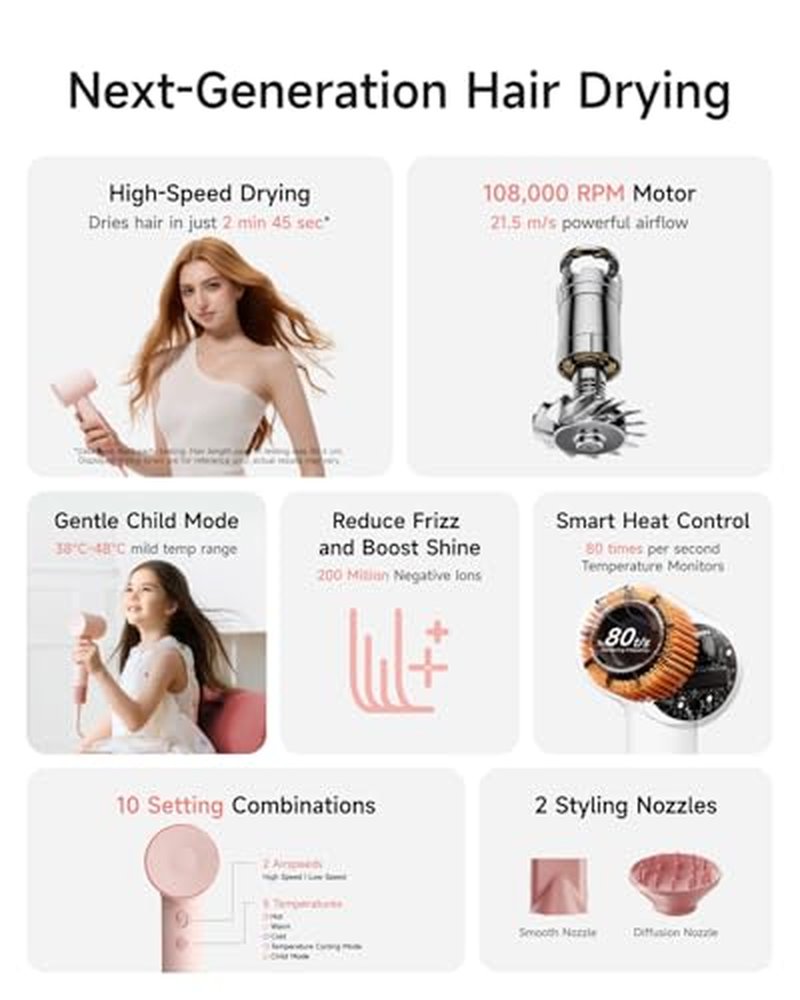 Laifen SE 2 Hair Dryer - Fast Drying Ionic Blow Dryer with Child Mode
