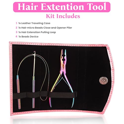 Rainbow Micro Links Hair Extensions Kit with Pliers & Bead Tool for Feather & Micro Ring Extensions
