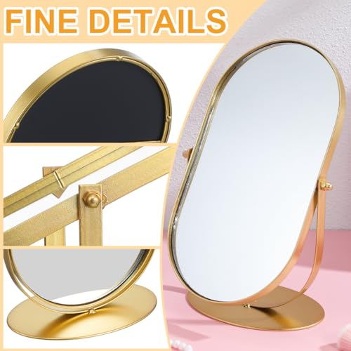 Kichvoe Vintage Gold Makeup Mirror with Metal Frame Oval Desk Vanity Mirror with Stand Adjustable Rotation 11.2 X 5.9 X 3.9 Inches