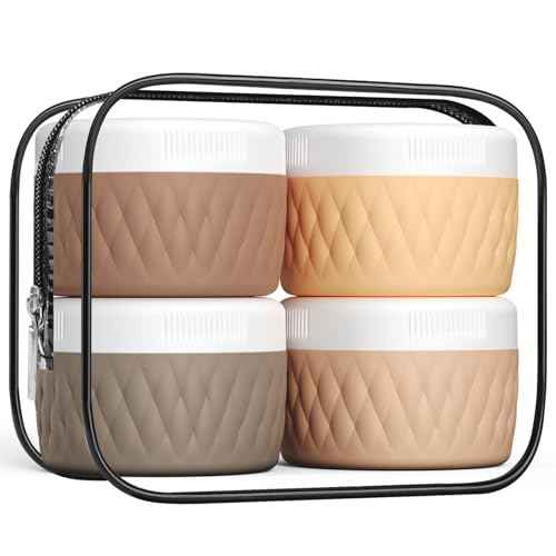 Travel Containers for Toiletries, Silicone Cream Jars BPA-Free, TSA Approved 2oz Travel Size Containers, Leak-proof Silicone Jars with Lid for Cosmetic Face Hand Body Cream (4 Pack)