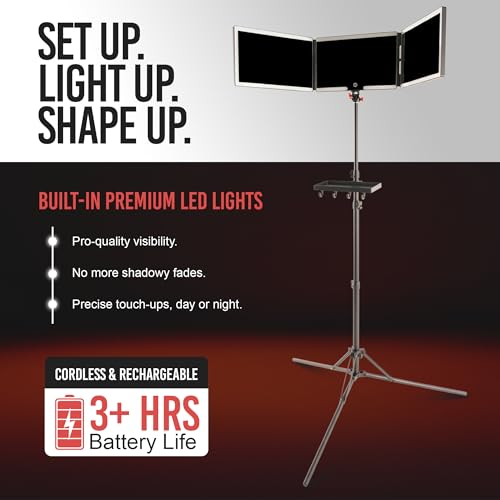 Self-Cut System 3-Way Mirror with LED Lights & Tripod Stand