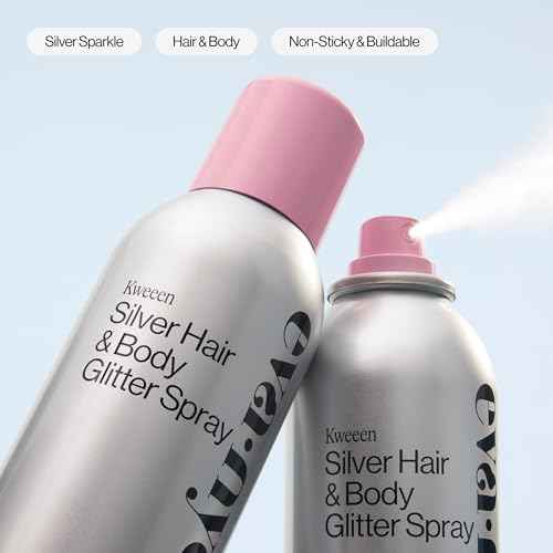 Eva NYC Kweeen Silver Hair and Body Glitter Spray - Our Original Ultra Shimmery Glitter, New Look - Adds Shine + Non-Sticky - Quick Drying Sparkle Spray - Warm Vanilla Scent - 4.9 oz