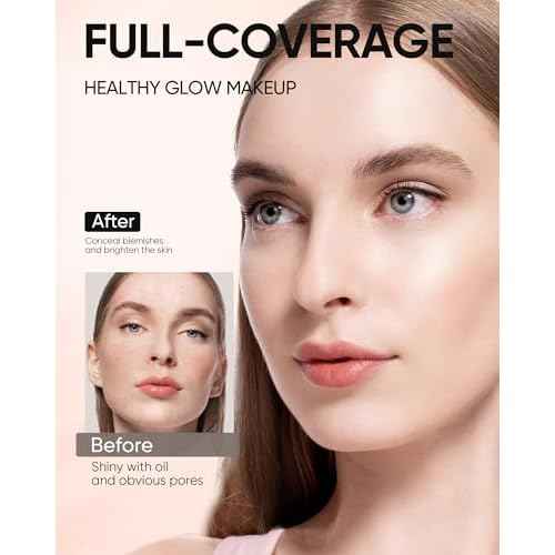 Full Coverage Cushion Foundation, Weightless, Skin Fit, Satin Glow Finish, Oil-Control Waterproof Foundation, Sweatproof Flawless BB Cream CC Korean Makeup,Tattoo Cover Up, Buildable(#04 Beige)