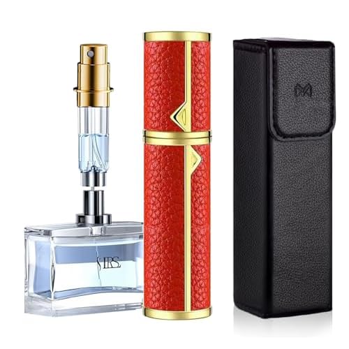 D-LOTUS Travel Perfume Bottle Refillable, Genuine Leather Perfume Atomizer Leakproof Mini Pocket Size Travel Cologne Sprayer for Cruise Car Trip Purse Gift 5ml (Red - L)