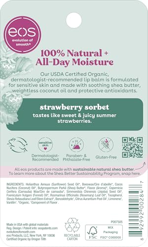 Organic Lip Balm - Strawberry Sorbet, 0.25 oz - Scented Natural Moisturizer with Shea & Coconut