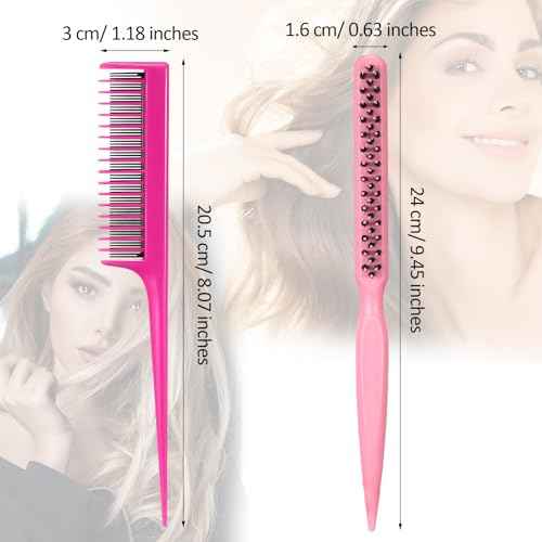 Patelai 3 Pcs Hair Teasing Comb Set Includes 2 Nylon Triple Comb and Boar Bristle Teaser Brushes for Women Stylist Men Backcombing Slicking Curly Thick Wet Hair(Pink)