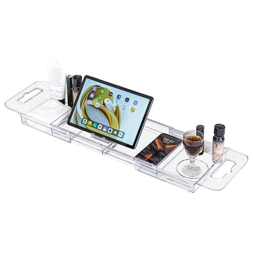Adjustable Bathtub Caddy Tray 22-31 Inch | Clear Acrylic Bath Organizer