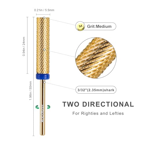 XF Super Long 5 in 1 Nail Drill Bits, Medium Gold Long Barrel Carbide Nail Bit, Electric File Tool Drills Manicure Accessories(2Pcs)