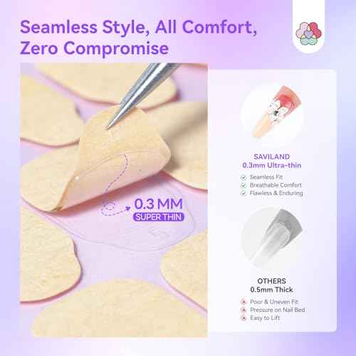 SAVILAND Plant-Based Nail Adhesive Tabs: 600 PCS Non-Irritating Nail Stickers for Press Ons Long Lasting Sticky Tabs Ultra-thin Breathable Nails Glue Sticker Home DIY Nails 15 Sizes