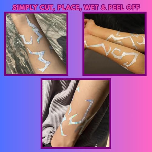 Iridescent Lightning Patterns Temporary Tattoos - Body Tattoo Set for Halloween, Cosplay, Festivals, Dance Parties, and Raves