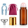 Pink Rose Quartz Roller Bottle 50ml Refillable Amber Glass Travel Perfume with Leak-Proof Cap