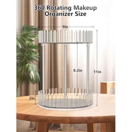 Makeup Organizer,360¡Æ Rotating Makeup Organizer, 2-Tier Round Rotating Skincare Organizer Countertop,Fits Bedroom, Bathroom, Vanity Shelf Countertop(Clear)