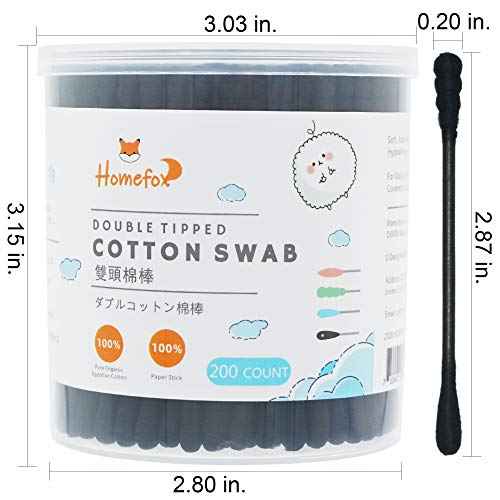 Black Cotton Swabs Spiral - 800 Count Organic Cotton Buds Double Side Tightly Wrapped Charcoal Cotton Tips Paper Stick Soft Gentle Lint-Free Cruelty-Free Goth Bathroom, Round & Spiral (Black)