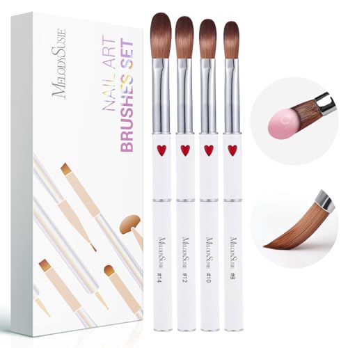 MelodySusie White 4-Piece Acrylic Nail Brush Set for Nail Art & Extensions