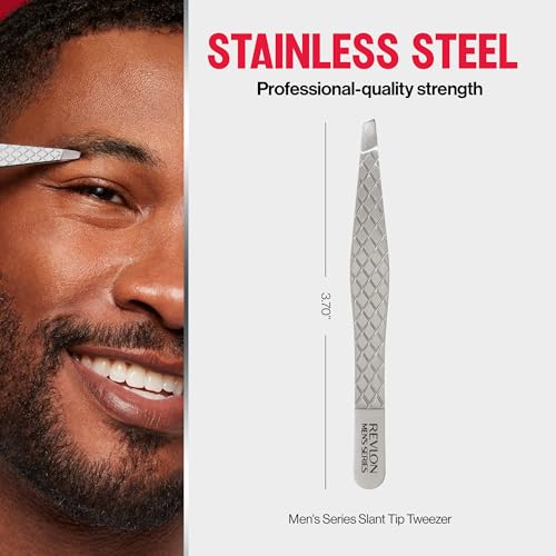 Revlon Men's Precision Slant Tip Tweezers - Stainless Steel Non-Slip Grip