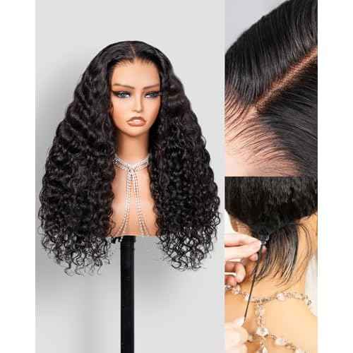 3D Water Wave Half Wig Human Hair 200% Density 3 In 1 Glueless Wigs Human Hair for Women Drawstring Wig Human Hair 100% Real Human Hair 22 Inches
