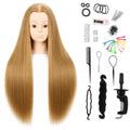 Blonde Mannequin Head with Synthetic Hair and Clamp, 28 Inch for Cosmetology Practice