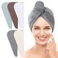 TENSTARS 5-Pack Microfiber Hair Towel Wrap in Cream, White, Brown, Light Teal & Grey - Quick Dry & Soft Turban for All Hair Types