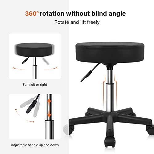 KKTONER Round Rolling Stool Height Adjustable PU Leather Swivel