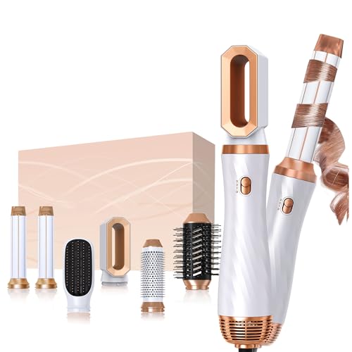 Trylater 6-in-1 White Hair Dryer Brush Set with Detachable Air Styler & Curlers