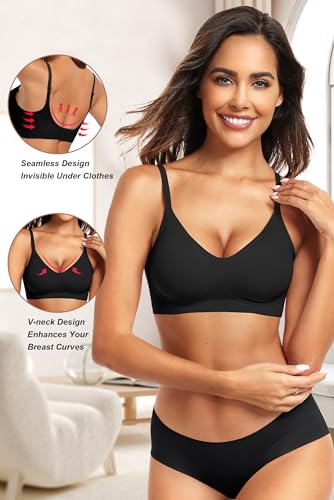 Vertvie Womens Seamless Bra No Underwire Comfort Push Up Bras Buttery Soft Wireless Bralette Full Coverage Sport Everyday Bra(Black,Small)