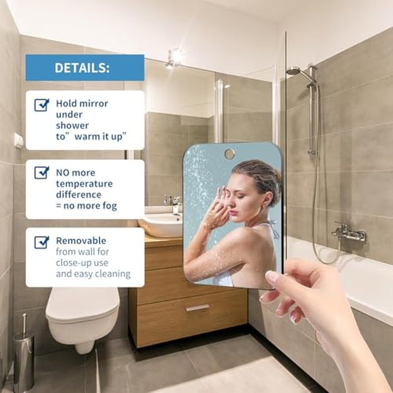 Fogless Shatterproof Shower Mirror for Shaving - 11x8 in