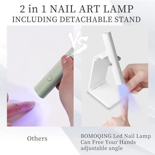 BOMOQING UV Light for Gel Nails,Handheld UV Lamp for Gel Nails,Led Nail Lamp Mini Portable Cordless Rechargeable,Flash Cure Lamp for Gel Nails with Stand,Salon Home DIY (White)