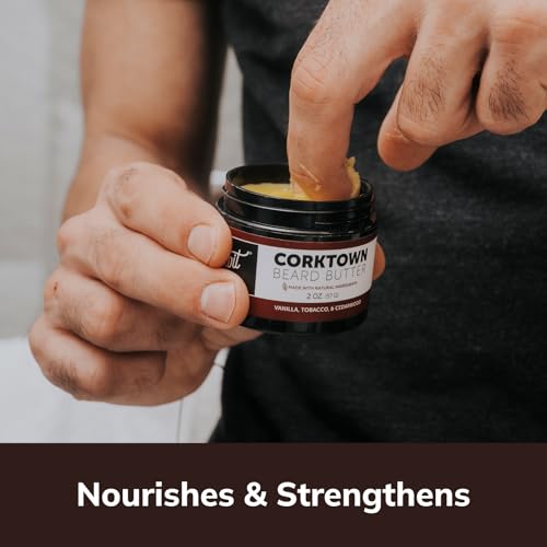 Detroit Grooming Co. Beard Wax ? All-Natural, Strong Hold with Sweet Almond & Sunflower Oil, Vitamin E ? Corktown Scent (Vanilla, Tobacco, Cedarwood) ? 2oz