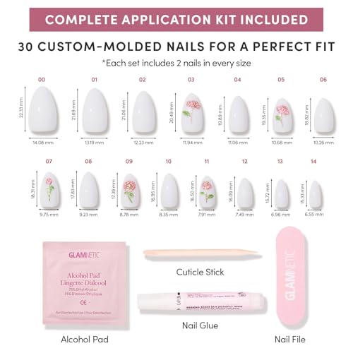 Glamnetic Floral Glow Press-On Nails | Short Almond 3D Rose Design