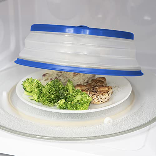 Tovolo Vented Collapsible Microwave Cover Set of 3 (Stratus Blue) - Splatter Guard & Colander Kitchen Gadget for Food & Meal Prep / Dishwasher-Safe, BPA-Free Silicone & Plastic